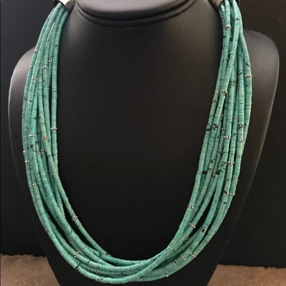 Sterlingsilver Multi Strand Turquoise Beadnecklace - image 3